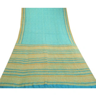 Sanskriti Vintage Sarees Leheria Printed Blue Pure Silk Sari Soft Craft Fabric, PR-60933