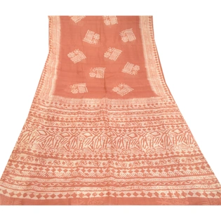 Sanskriti Vintage Sarees Dusty Pink Batik Printed Pure Silk Sari Craft Fabric, PR-60672