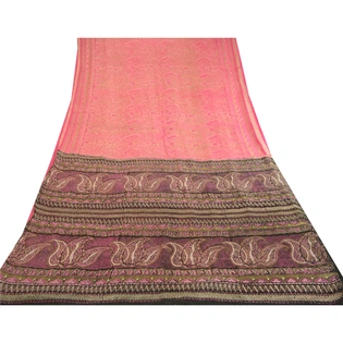 Sanskriti Vintage Sarees Pink Indian Pure Silk Printed Sari Floral Craft Fabric, PR-60610