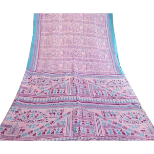 Sanskriti Vintage Sarees Purple 100% Pure Silk Warli Printed Sari Craft Fabric, PR-63540