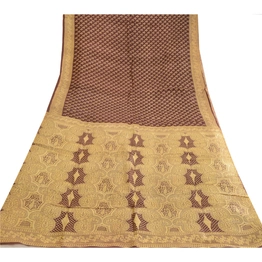 Sanskriti Vintage Sarees Indian Coffee-Brown Pure Silk Printed Sari Craft Fabric, PR-63551