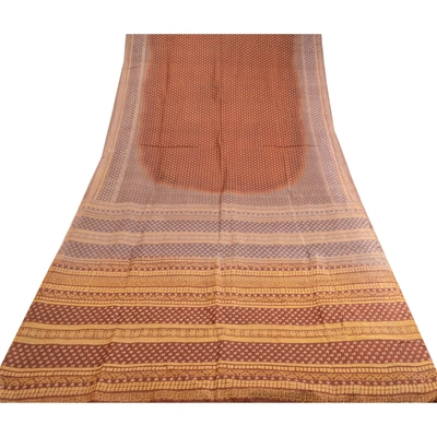 Sanskriti Vintage Sarees Coffee-Brown Indian Pure Silk Printed Sari Craft Fabric, PR-63559