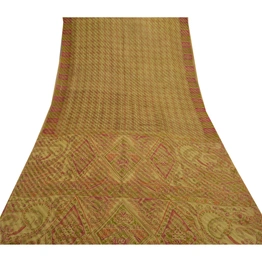 Sanskriti Vintage Green Sarees Pure Silk Printed Woven Sari Soft Craft Fabric, PR-54207