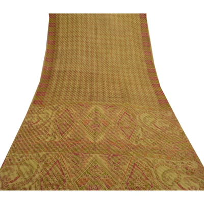 Sanskriti Vintage Green Sarees Pure Silk Printed Woven Sari Soft Craft Fabric, PR-54207