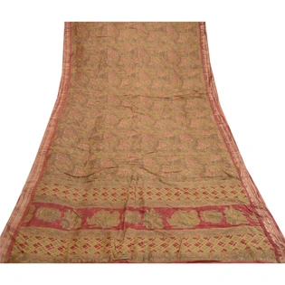 Sanskriti Vintage Green Indian Sarees Pure Silk Printed Sari 5Yd Craft Fabric, PR-58459