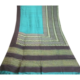 Sanskriti Vintage Green Indian Sarees Pure Silk Printed Sari 5Yd Craft Fabric, PR-58371