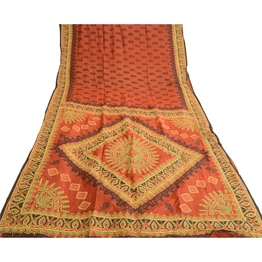 Sanskriti Vintage Rust Sarees 100% Pure Silk Printed/Painted Sari Craft Fabric, PR-57726