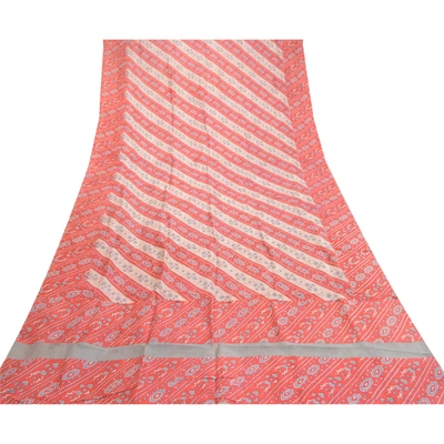 Sanskriti Vintage Sarees Red Indian 100% Pure Silk Printed Sari 5Yd Craft Fabric, PR-61655