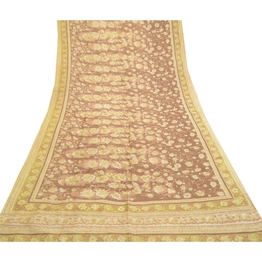 Sanskriti Vintage Sarees Brown 100% Pure Silk Printed Sari 5Yd Soft Craft Fabric, PR-61560