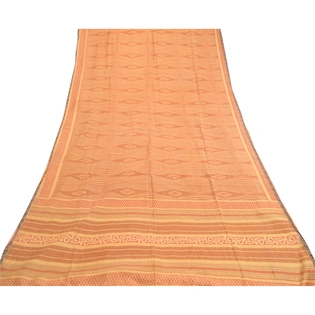 Sanskriti Vintage From India Sarees Orange Pure Silk Printed Sari Craft Fabric, PR-60954