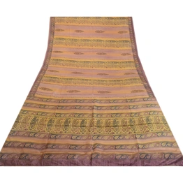 Sanskriti Vintage Sarees Purple Indian Printed Pure Silk Sari 5Yd Craft Fabric, PR-63788