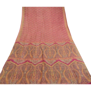 Sanskriti Vintage Sarees Purple Indian Pure Silk Printed Sari Soft Craft Fabric, PR-60899