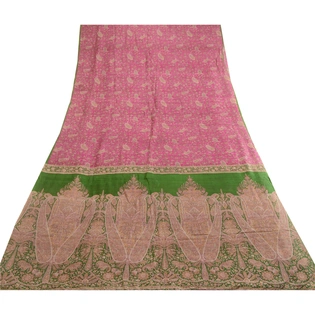 Sanskriti Vintage Sarees Pink Pure Silk Printed Sari Floral Soft Craft Fabric, PR-63752