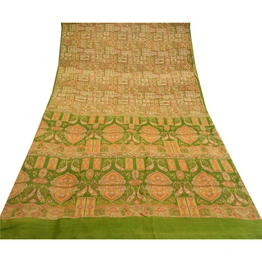 Sanskriti Vintage Brown Indian Sarees Printed Pure Silk Sari Soft Craft Fabric, PR-58102