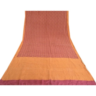 Sanskriti Vintage Sarees Indian Purple Printed Pure Silk Sari 5Yd Craft Fabric, PR-63759