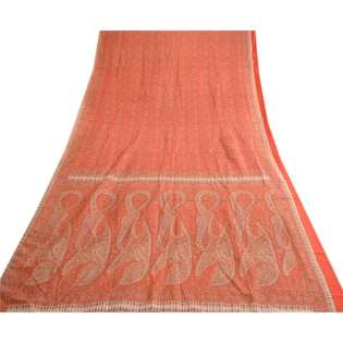 Sanskriti Vintage Sarees From India Red Printed Pure Silk Sari 5Yd Craft Fabric, PR-63734