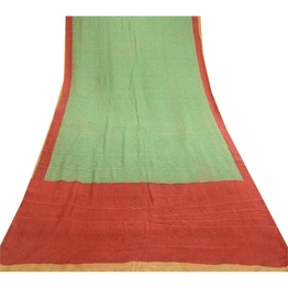 Sanskriti Vintage Sarees From India Green Pure Silk Printed Sari Craft Fabric, PR-61447