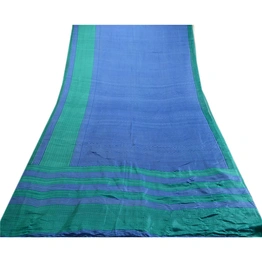 Sanskriti Vintage Sarees From India Blue Pure Silk Printed Sari 5Yd Craft Fabric, PR-63797