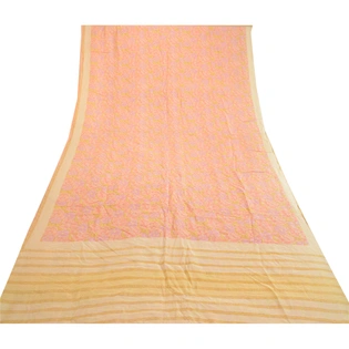 Sanskriti Vintage Sarees Indian Pink Pure Silk Printed Sari Soft Craft Fabric, PR-63812