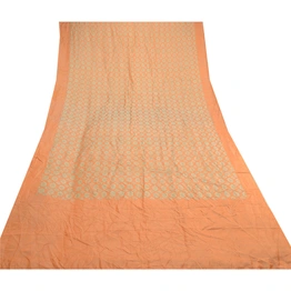 Sanskriti Vintage Orange Indian Sarees Pure Silk Printed Sari Soft Craft Fabric, PR-59096