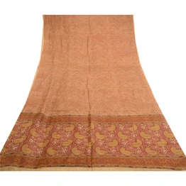 Sanskriti Vintage Brown Indian Sarees Pure Silk Printed Sari Floral Craft Fabric, PR-59060