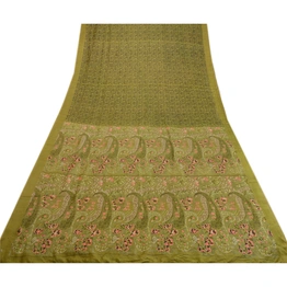 Sanskriti Vintage Sarees Green From India Printed Pure Silk Sari Craft Fabric, PR-63940