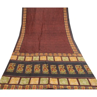 Sanskriti Vintage Sarees Black From India Pure Silk Printed Sari Craft Fabric, PR-61304