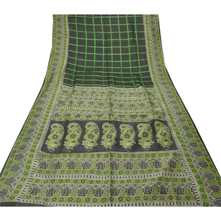 Sanskriti Vintage Green Indian Sari 100% Pure Silk Fabric Craft Printed Sarees, PR-52719