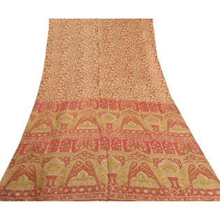 Sanskriti Vintage Red Sarees 100% Pure Silk Floral Printed Sari 5Yd Craft Fabric, PR-55942