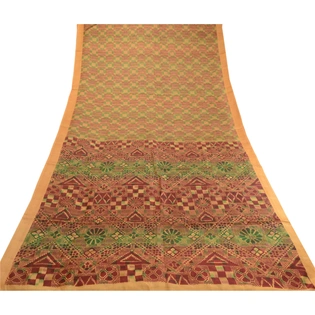 Sanskriti Vintage Sarees Indian Multi 100% Pure Silk Printed Sari Craft Fabric, PR-62394