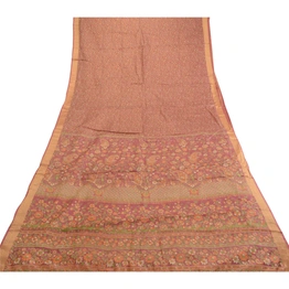 Sanskriti Vintage Sarees Pink 100% Pure Silk Printed Sari 5Yd Soft Craft Fabric, PR-62189