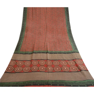 Sanskriti Vintage Sarees Red 100% Pure Silk Printed Sari Floral 5Yd Craft Fabric, PR-62240