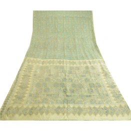 Sanskriti Vintage Sarees Indian Green Pure Silk Printed Sari Soft Craft Fabric, PR-62298