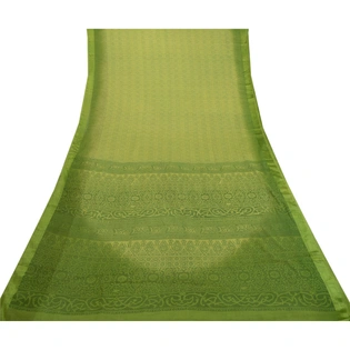 Sanskriti Vintage Sarees Green Indian Artificial Silk Printed Sari Craft Fabric, PR-63840