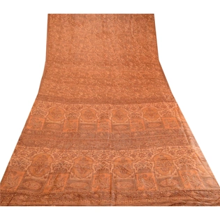 Sanskriti Vintage Peach Indian Sarees Pure Silk Printed Sari Soft Craft Fabric, PR-59554