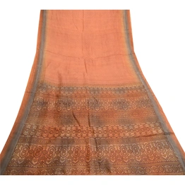 Sanskriti Vintage Sarees Orange Indian Pure Silk Printed Sari 5Yd Craft Fabric, PR-61953