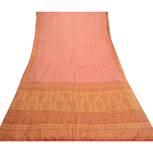 Sanskriti Vintage Sarees Red 100% Pure Silk Printed Sari Soft 5Yd Craft Fabric, PR-61950