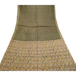 Sanskriti Vintage Sarees Green Indian Pure Silk Printed Sari Soft Craft Fabric, PR-61704