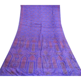 Sanskriti Vintage Sarees Purple Pure Silk Printed Sari Floral Soft Craft Fabric, PR-64075