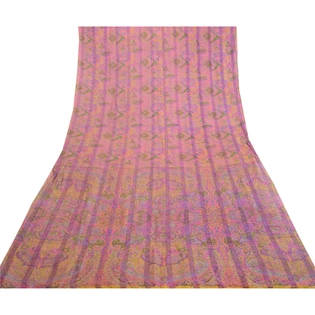 Sanskriti Vintage Sarees Purple Pure Silk Printed Woven Sari Floral Craft Fabric, PR-63886