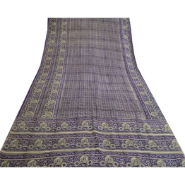 Sanskriti Vintage Sarees Blue Pure Silk Printed Sari Floral Soft Craft Fabric, PR-64127