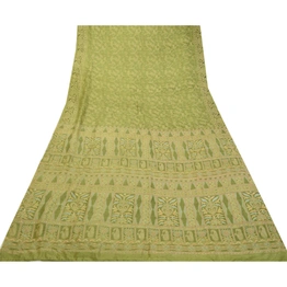 Sanskriti Vintage Sarees From India Green Pure Silk Printed Sari Craft Fabric, PR-64135