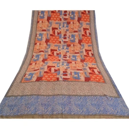 Sanskriti Vintage Multi Color Sarees Pure Crepe Silk Printed Sari Craft Fabric, PRC-19644