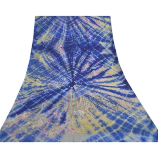 Sanskriti Vintage Blue Sarees Pure Crepe Silk Printed Sari Tie&Dye Craft Fabric, PRC-17216