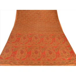 Sanskriti Vintage Indian Sari 100% Pure Silk Sarees Orange Printed Sarees Fabric, PRC-159