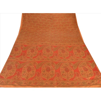 Sanskriti Vintage Indian Sari 100% Pure Silk Sarees Orange Printed Sarees Fabric, PRC-159