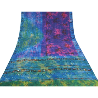 Sanskriti Vintage Multicolor Sarees Pure Crepe Silk Tie&Dye Printed Sari Fabric, PRC-16849