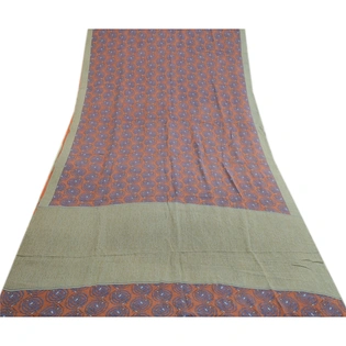 Sanskriti Vintage Sarees Brown Indian Pure Crepe Silk Printed Sari Craft Fabric, PRC-19225