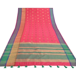 Sanskriti Vintage Pink Sarees Art Silk Hand-Woven Premium Indian Sari Fabric, PS-57408