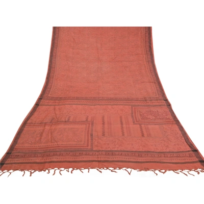 Sanskriti Vintage Brick Red Sarees Blend Cotton Printed Premium Sari Fabric, PS-58574